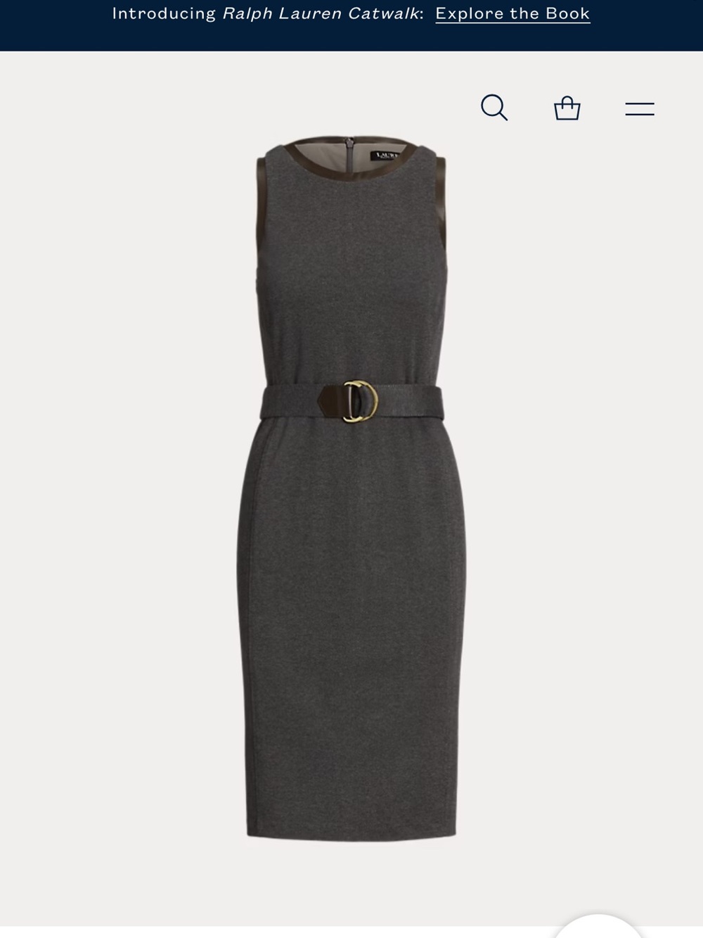 NWT - Lauren Ralph Lauren Gray dress with Brown Trim